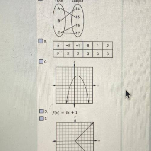 Which of the following relations represent functions? Select all that apply.

WILL GIVE BRAINLIEST