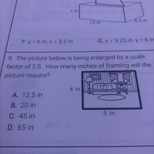 9. The picture below is being enlarged by a scale

factor of 2.5. How many inches of framing will