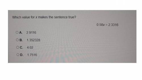 Which value for x makes the sentence true?