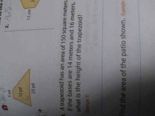 Find the area of each trapezoid. Round to the nearest tenth if nessecery.0