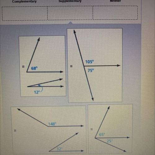 ILL GIVE BRAINLEST, Determine whether eaxh

two angles in each figure are complementary, supplemen