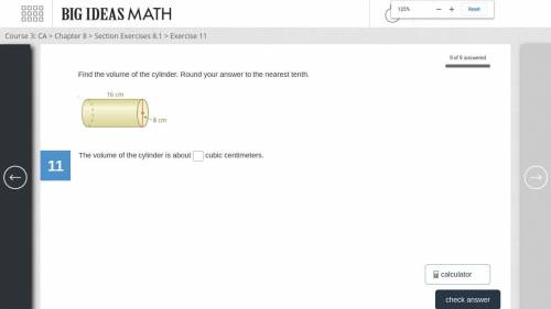 Find the volume of the cylinder. Round your answer to the nearest tenth.