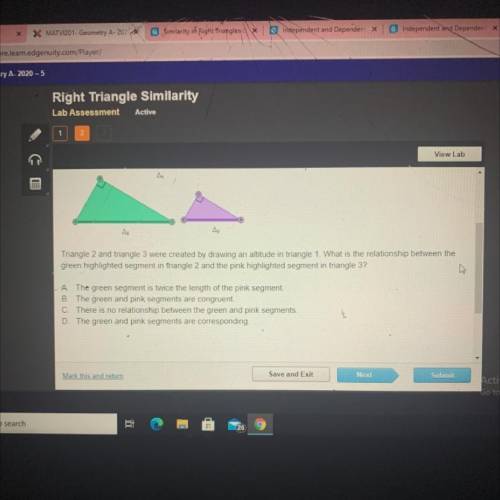 A

Triangle 2 and triangle 3 were created by drawing an altitude in triangle 1. What is the relati