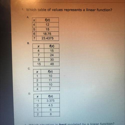 Which table of values represents a linear function?