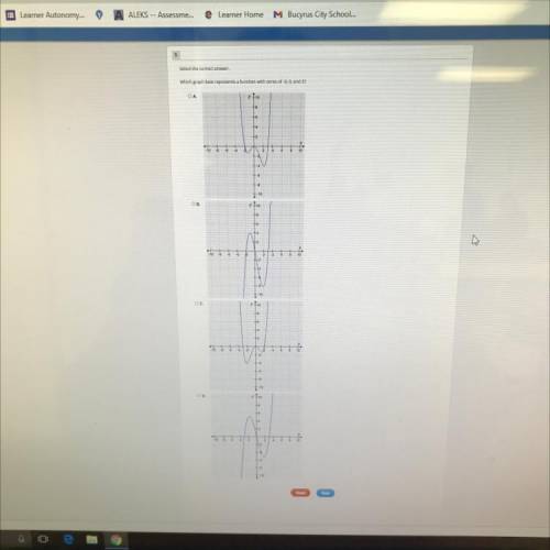 Select the correct answer.
Which graph best represents a function with zeros of -3,0, and 2?