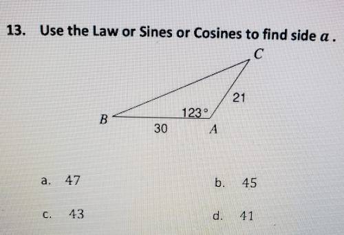 Use the Law or Sines or Cosines to find side C ​