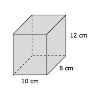 This rectangular prism is 12 cm high, 8 cm wide, and 10 cm long. What is its surface area in square