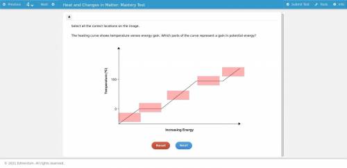 Select all the correct locations on the image.

The heating curve shows temperature verses energy