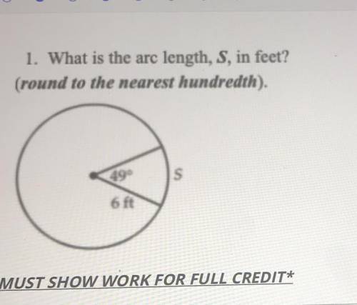 What is the arc length, S, in feet?