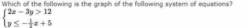 . Which of the following is the graph of the following system of equations? 2x + -3y >12 y< -