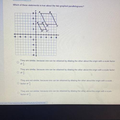 Which of these statements is true about the two graphed parallelograms?