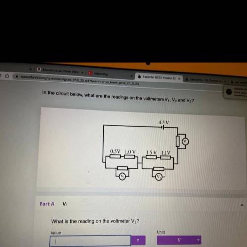 What is the reading on the voltmeter v1