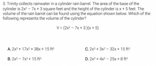 Trinity collects rainwater in a cylinder rain barrel. The area of the base of the

cylinder is 2x2