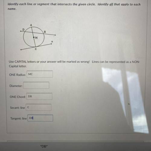 Identify each line or segment that intersects the given circle. Identify all that apply to each nam