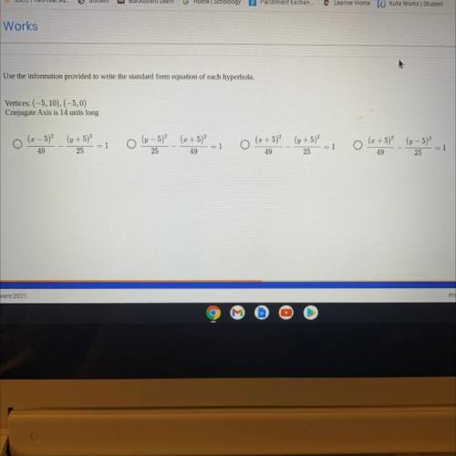 Vertices: (-5, 10), (-5,0)
Conjugate Axis is 14 units long