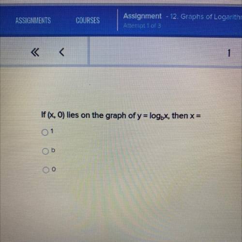 If (x, 0) lies on the graph of y = logbx , then x =
1
B
0