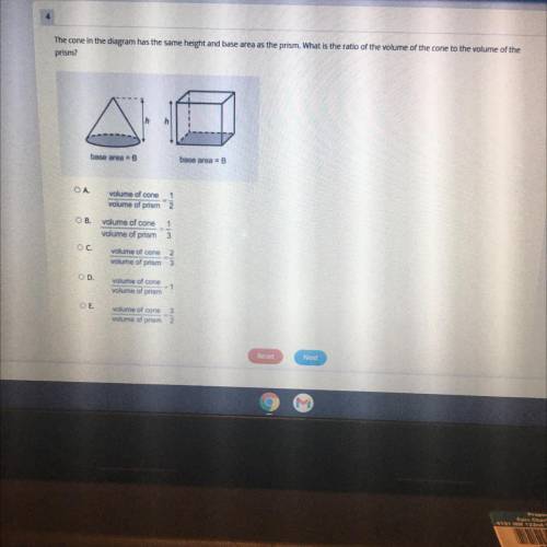 The cone in the diagram has the same height and base area as the prism. What is the ratio of the vo