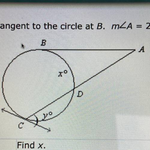 AB is tangent to the circle at B. 
M

Find X
Find Y