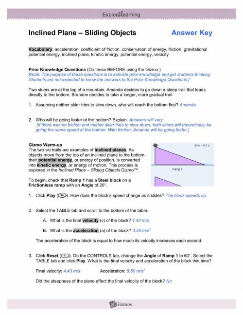 Inclined plane gizmos answer key