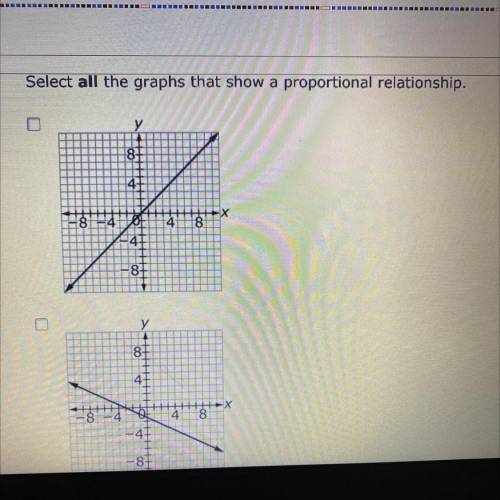 Help please. I need an answer quick please.

“Select all the graphs that show a proportional relat