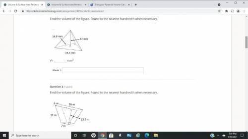 FInd the volume of the shape.DO not put any files. TYpe in the Formula NOT the answer