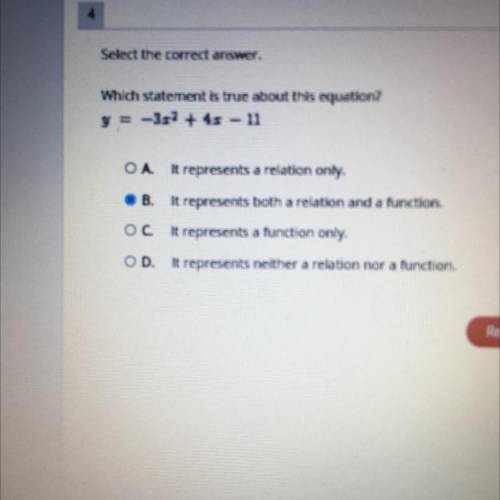 PLEASE HELP

Select the correct answer.
Which statement is true about this equation?
Y= -3x^2