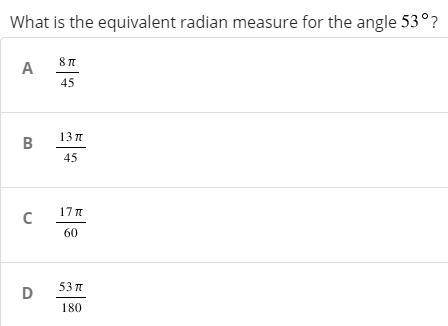 What is the equivalent radian measure for the angle 53?