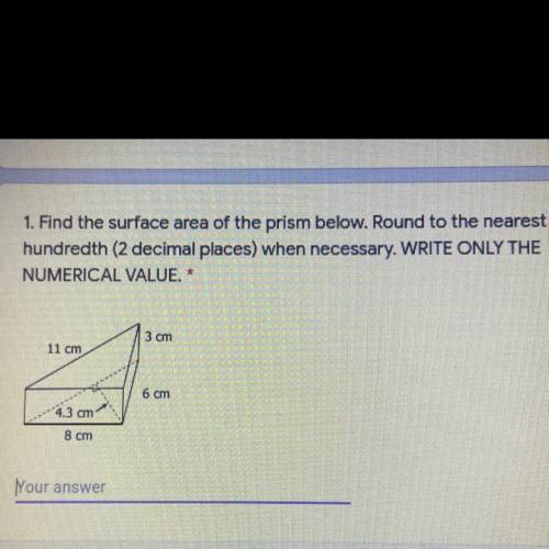 Find the surface area of the prism below.