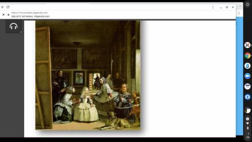 Las Meninas by Diego Velazquez. The painting depicts a large room in the Royal Alcazar of Madrid wi
