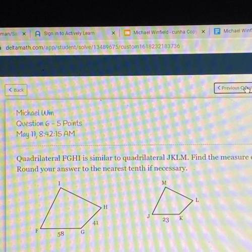 Quadrilateral FGHI is similar to quadrilateral JKLM. Find the measure of side KL.

Round your answ