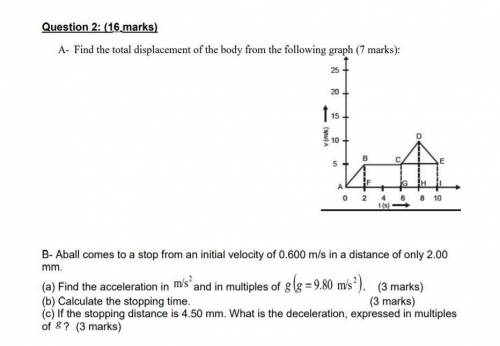 Question 1:

A- Find the total displacement of the body from the following graph (7 marks):
B- Aba