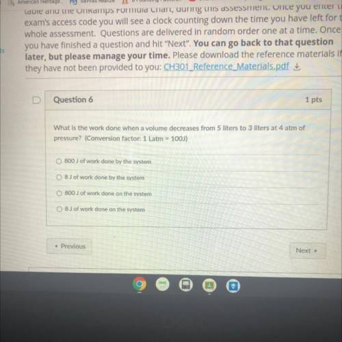 What is the work done when a volume decreases from 5 liters to 3 liters at 4 atm of

pressure? (Co