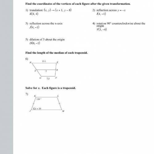 I need answers 1-7 this is geometry /algebra