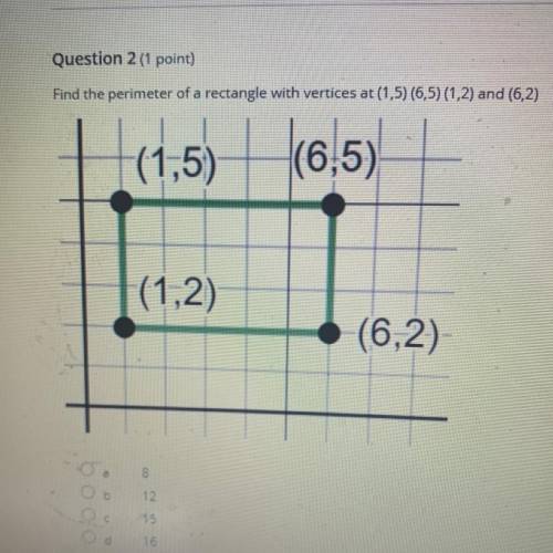 Find the perimeter of a rectangle with vertices at (1,5) (6,5) (1,2) and (6,2)
