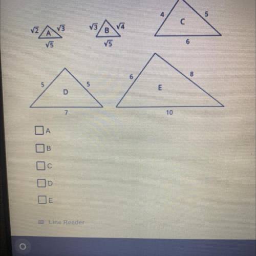 Select all the right triangles, given the lengths of the sides.