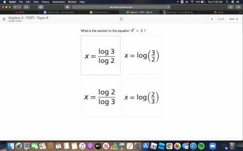What is the solution to the equation 3^{x}=2?