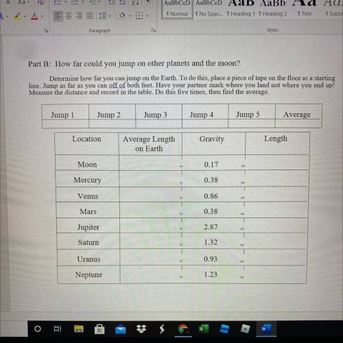 Part B: How far could you jump on other planets and the moon?

Determine how far you can jump on t