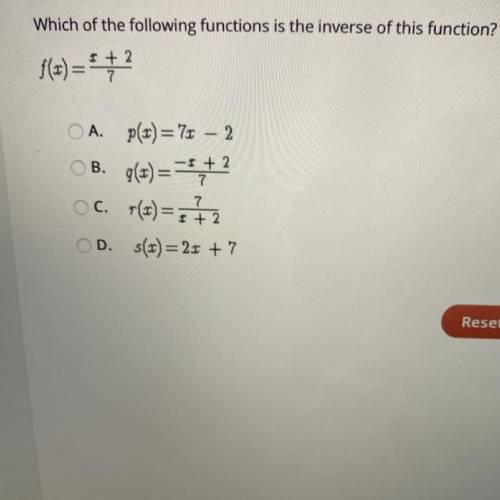 Which of the following functions is the inverse of this function?
