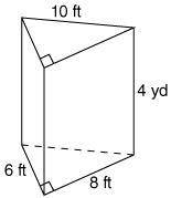 Find the surface area of the triangular prism shown.
SA= ___ft2