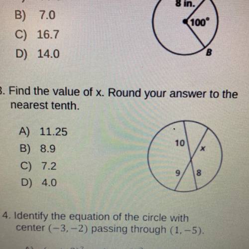 3. Find the value of x. Round your answer to the

nearest tenth.
10
x
A) 11.25
B) 8.9
C) 7.2
D) 4.