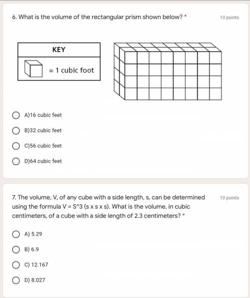 7. The volume, V, of any cube with a side length, s, can be determined using the formula V = S^3 (s