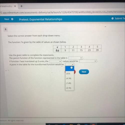 Use the given table to complethithe statements.

The parent function of the function represented i