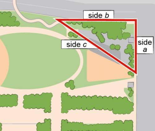 Calculate the area of the red triangle to find the area of the garden. Show your work. (2 points) A