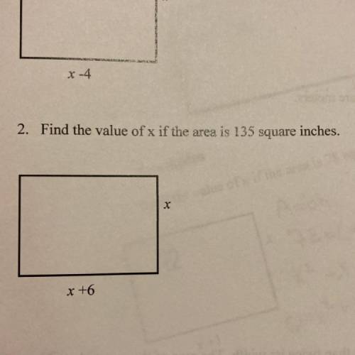 Find the value of x if the area is 135 square inches