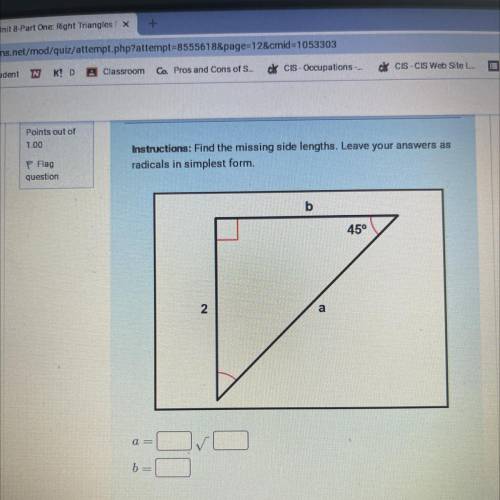 Instructions: Find the missing side lengths. Leave your answers as

radicals in simplest form.
Ple