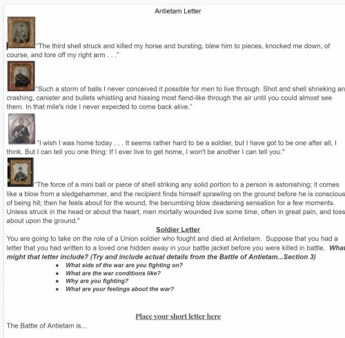 Antietam Letter I Need Help Due TOday
Read the jpg below for instruction