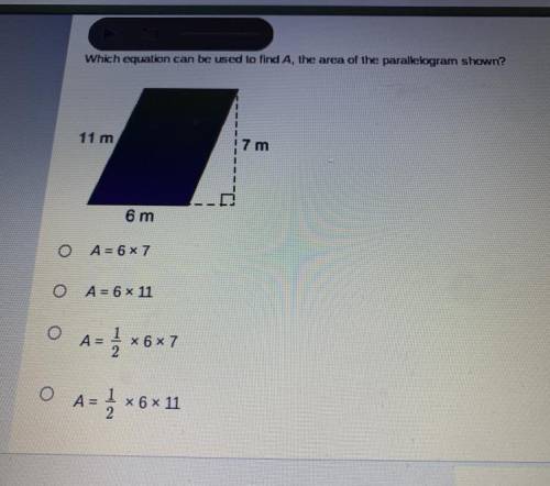 Which equation can be used to find A, the area of the parallelogram shown?