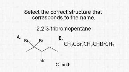 Select the correct structure that corresponds to the name. 2, 2, 3-tribromopentane