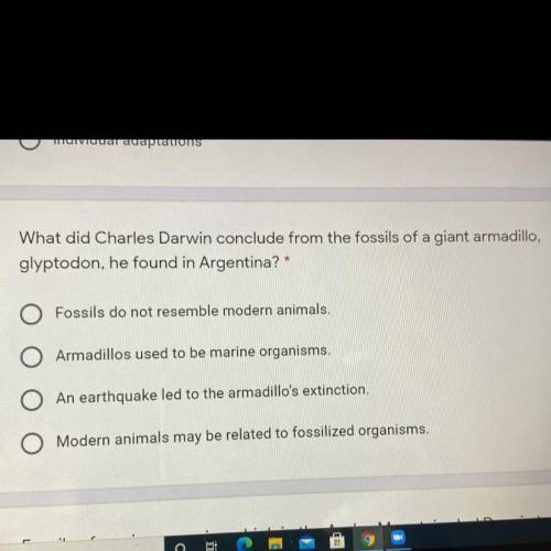 what did Charles Darwin conclude from the fossils of a giant armadillo, glyptodon, he found in Arge