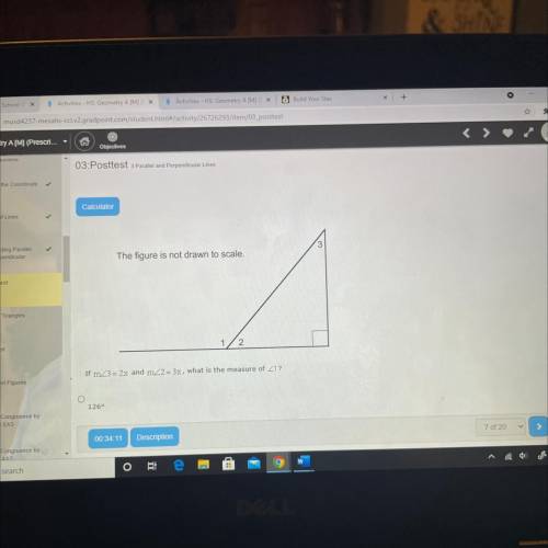 3

The figure is not drawn to scale.
1
2
If m/3 = 2x and mZ2 = 3x, what is the measure of <1?